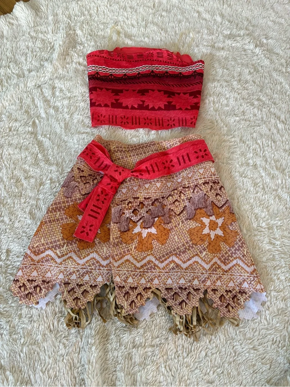 Moana  Two-Piece Set in Red and Tan with clear shoulder straps